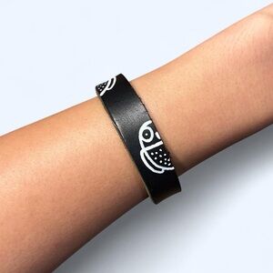 Goth Black Leather Fish Bracelet!